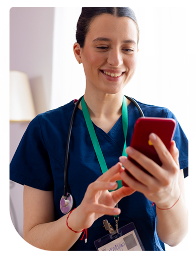 A clinician using a HIPAA-compliant texting platform, like Spok Mobile